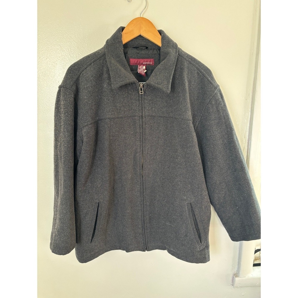 Vintage Mens Wool‎ Cashmere Blend Full Zip Bomber Jacket Gray Size M Merona 90s